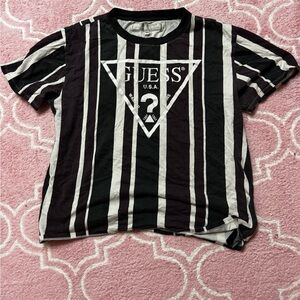 GUESS Black and White Striped Tee